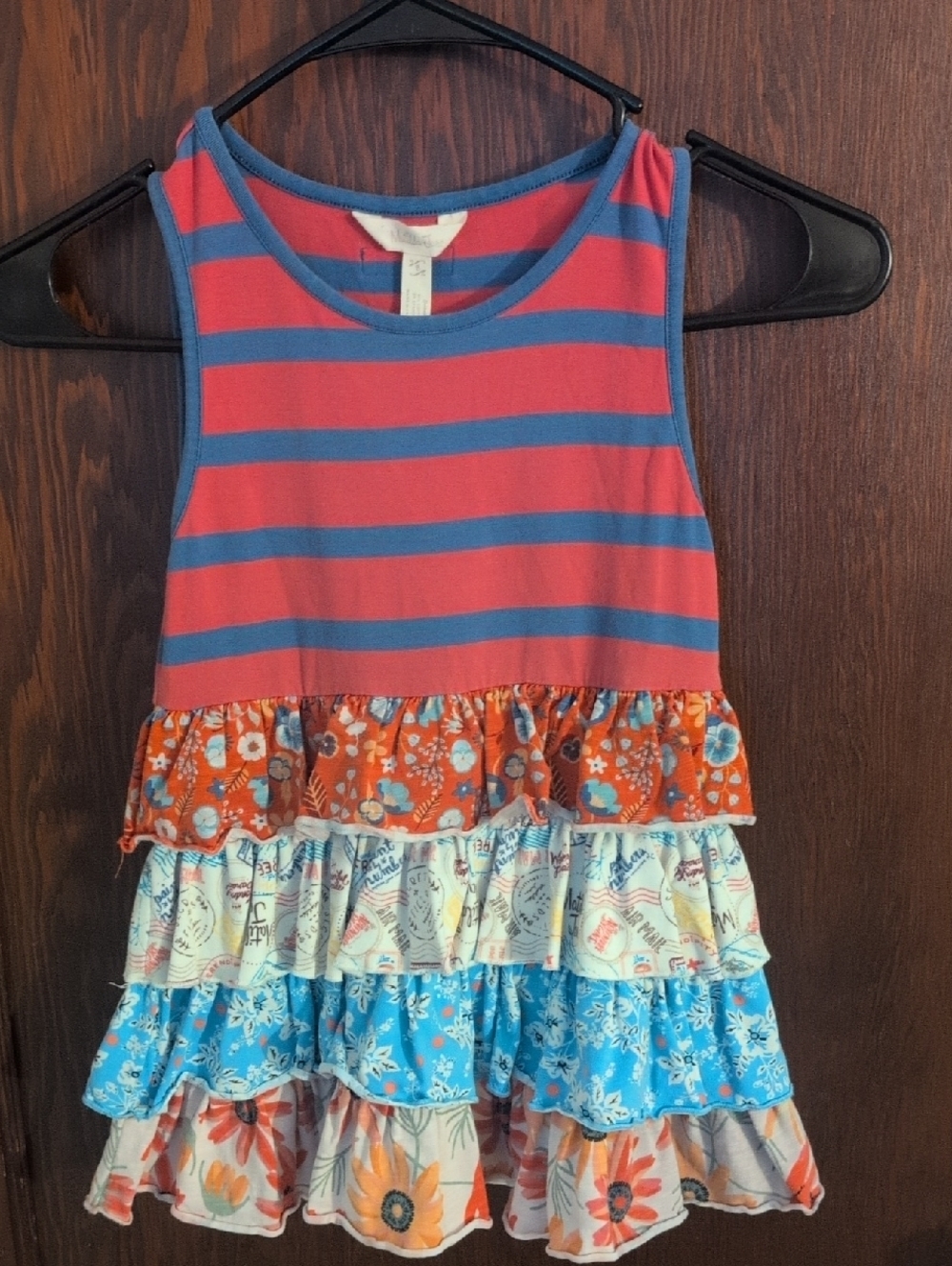 Matilda Jane No Stopping  Coral & Blue Striped Ruffle Tank